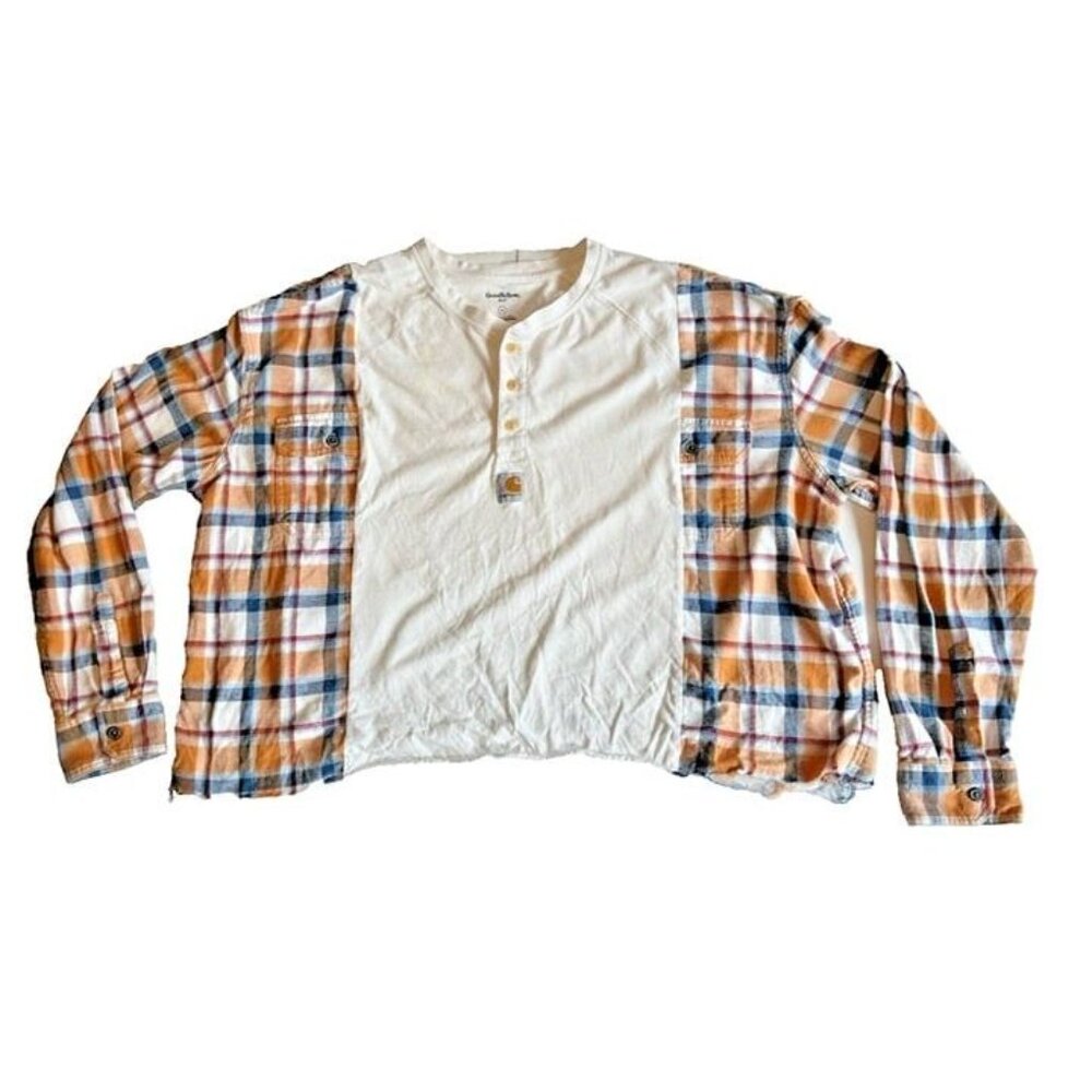 Unisex XXL Upcycled CARHART Goodfellow Fall Plaid Distressed Mixed Media Hipster